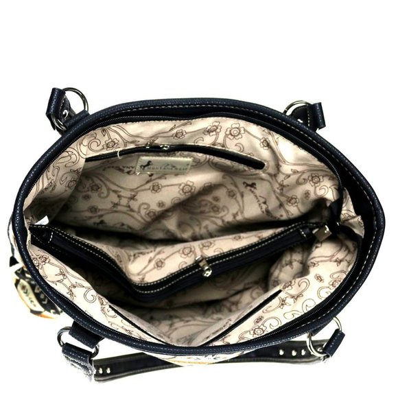 Leather Trim Aztec Design Canvas Tote Bag - Picture 3 of 5